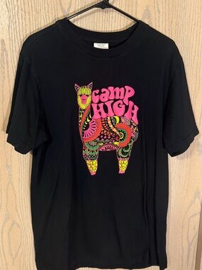 Black Short-Sleeve Graphic Tee with Neon Llama 'Camp High'